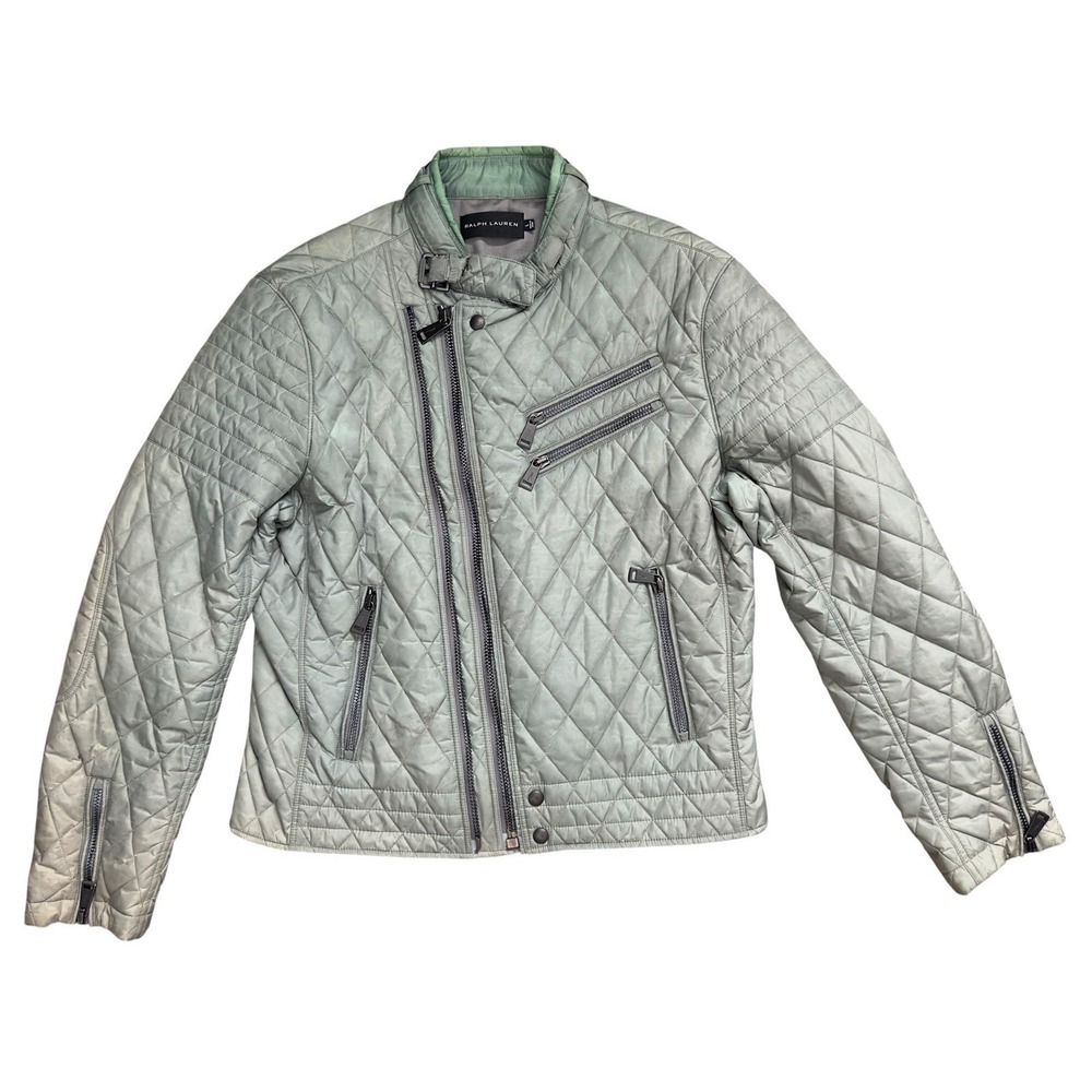 Ralph Lauren Black Label Grand Prix Moto Jacket Sage Green Quilted Slim MSRP$895